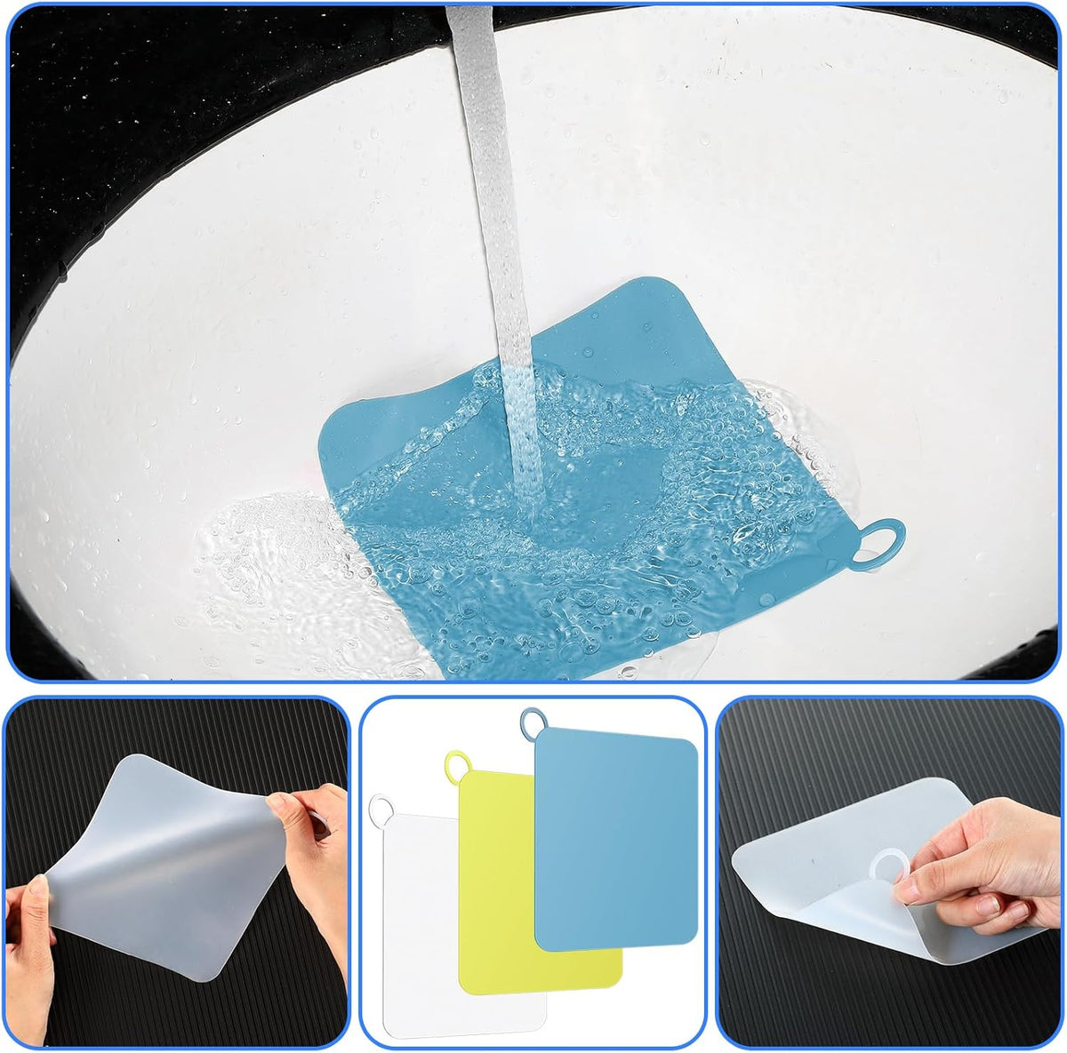 Yinkin 6 Pcs Drain Covers to Keep Bugs Out Silicone Shower Floor Tub Stoppers Bathtub Drain Stoppers Sewer Anti-Odor Mats Deodorizing Plugs for Bathroom(6 x 6 Inch,Square,Blue, Yellow and White)