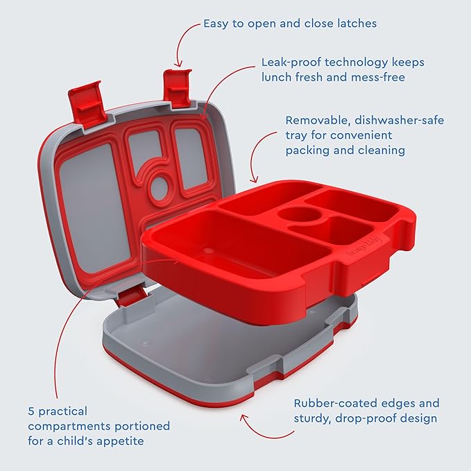 Bentgo Kids Prints Leak-Proof, 5-Compartment Bento-Style Kids Lunch Box - Ideal Portion Sizes for Ages 3-7, Durable, Drop-Proof, Dishwasher Safe, & PFAS & BPA-Free Materials (Trucks)