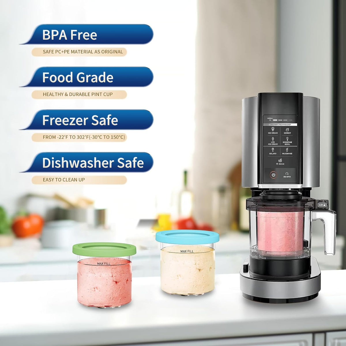 For Ninja Creami NC299AMZ & NC300s Series Ice Cream Makers, BPA-Free & Dishwasher Safe, 16 oz Pints with Lids 2 Pack - (Green/Blue)