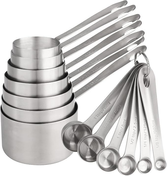 Smithcraft Measuring Cups and Spoons Set, 18/8 Stainless Steel Measuring Cups and Spoons, Metric & US Metal 7 Kitchen Measure Cups & 6 Measuring Spoons, Baking Measuring Tools Set 13