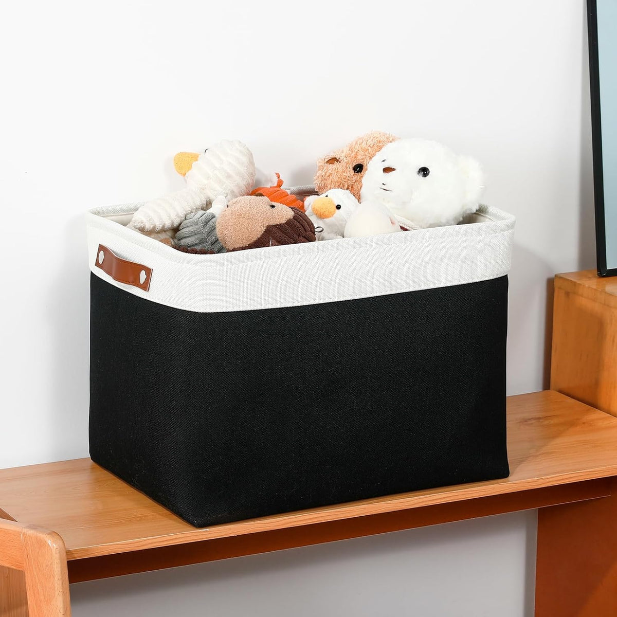 DULLEMELO Large Storage Baskets Fabric Storage Bins, Canvas Storage Basket for Shelf Toys, Decorative Large Storage Bins with Handle for Baby Gift(White&Black)