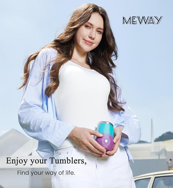 MEWAY 12oz Stainless Steel Wine Tumbler with Lid and Straw - Double Wall Stainless Steel Coffee Mug, Gift for Woman Under 10 dollars， 8 Pack Bulk tumblers(Rose Gold,Set of 8)