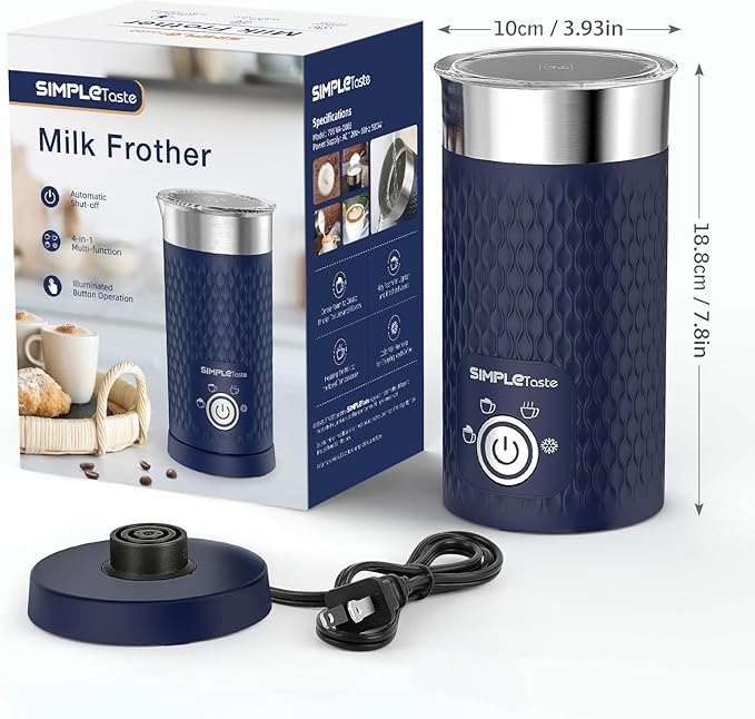 SIMPLETASTE Milk Frother, 4-in-1 Electric Milk Steamer, Automatic Warm and Cold Foam Maker and Milk Warmer for Latte, Cappuccinos, Macchiato
