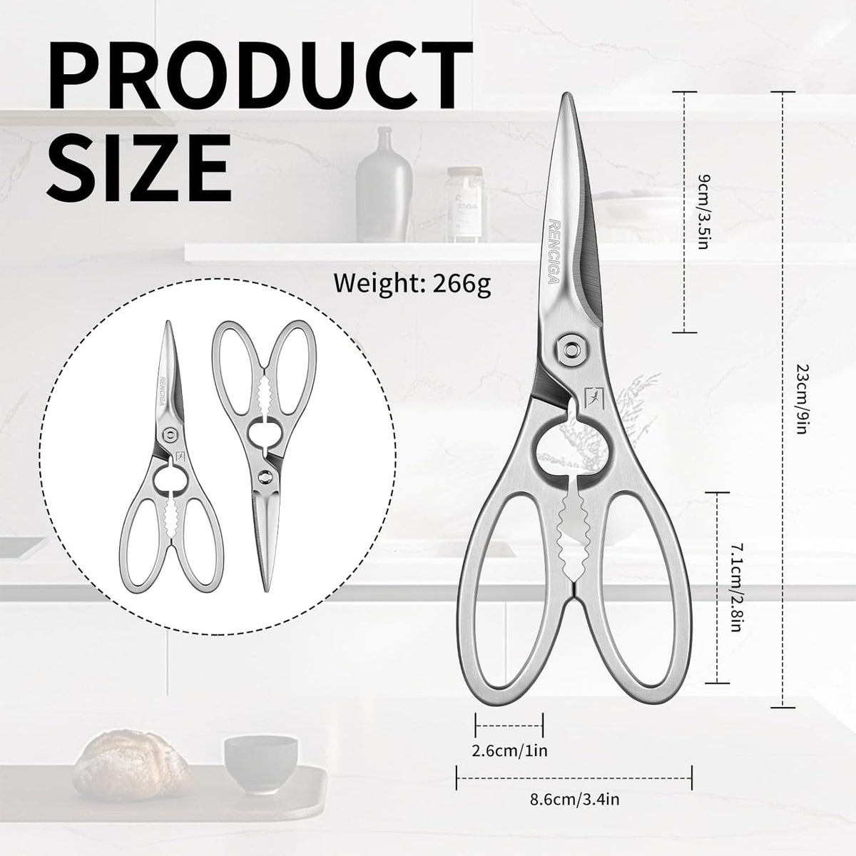 Kitchen Scissors Multi-Purpose Kitchen Shears Micro-serrated Sharp Blade Heavy Duty Stainless Steel Safe Food Scissors for Chicken, Poultry, Fish, Meat & Herbs with Non-Slip Grips