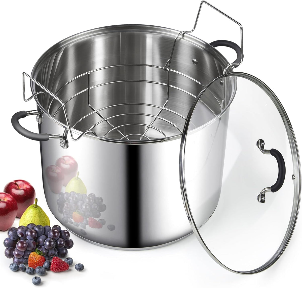 Cook N Home Water Bath Canner with Jar Rack & Glass Lid, Professional Stainless Steel Canning Pot 20 Quart, with Stay-Cool Handles, Multiuse Pot, Induction Capable