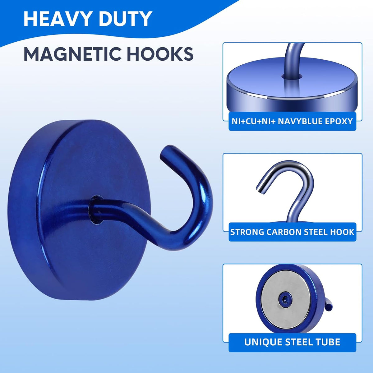 Neosmuk Magnetic Hooks, Cruise Ship Essentials, 100lb+ Heavy Duty Magnetic Hooks for Cruise Cabins, Refrigerator, Grill, Hanging, and Travel | Extra Strong Must-Haves Magnet Hook,Navyblue