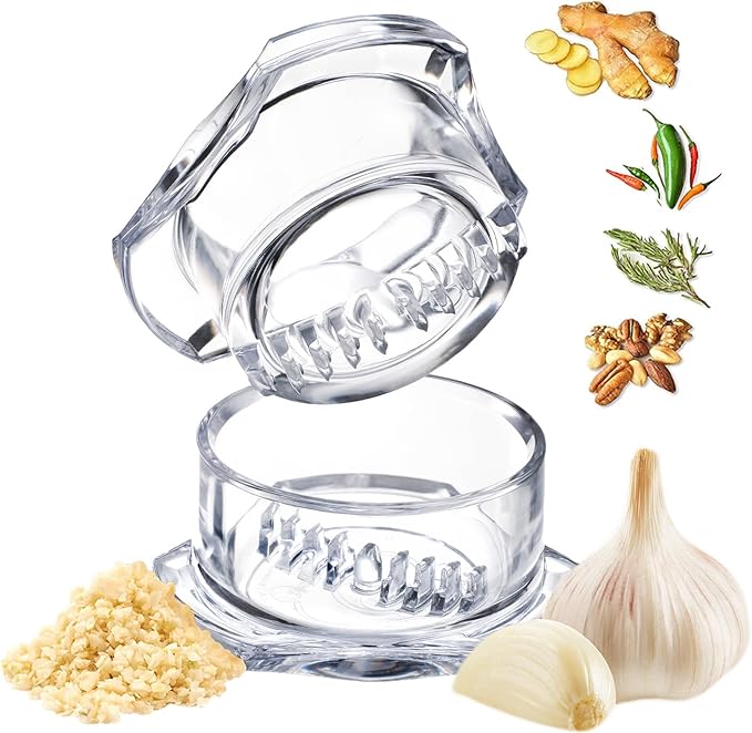 Nextrend Garlic Twister 4th Gen – Garlic Mincer & Garlic Press in One - for Ginger, Herbs, Nuts & more, BPA-Free, Dishwasher Safe, 3–5 Clove Capacity - Clear