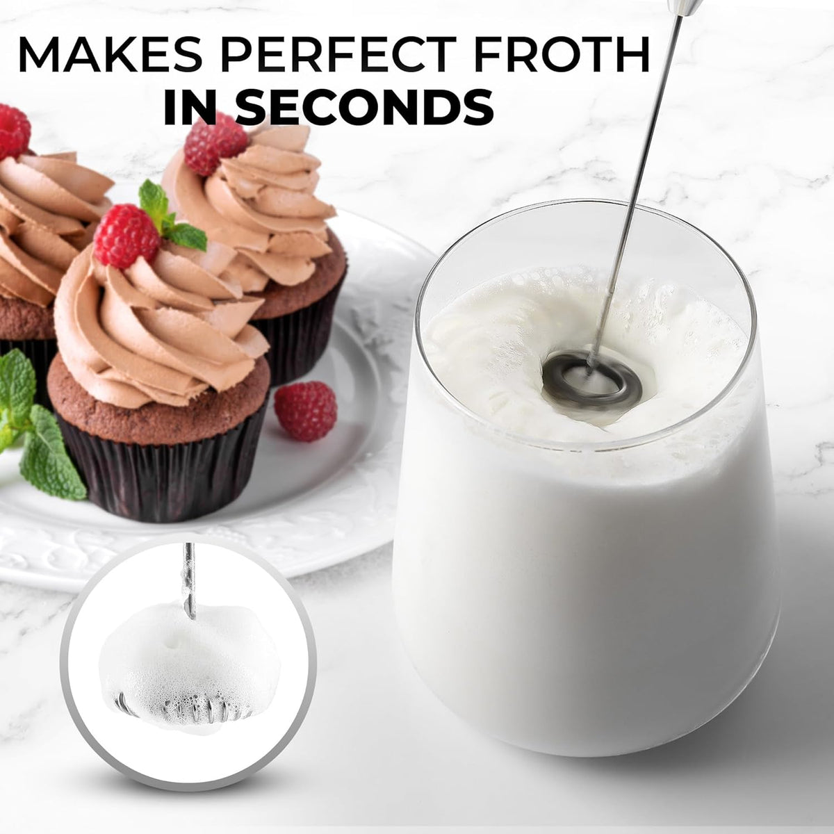 Zulay Kitchen Powerful Milk Frother Wand - Ultra Fast Handheld Drink Mixer - Electric Whisk Foam Maker for Coffee, Lattes, Cappuccino, Frappe, Matcha & Coffee Creamer - Milk Boss Gray