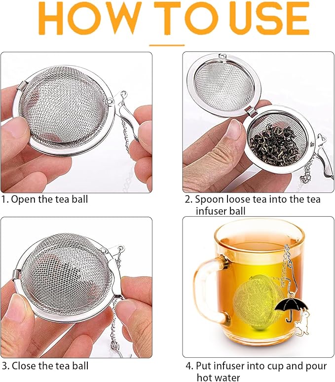 Tea Infuser 2Pack with Cat Charm -TeaSanavie Loose Leaf Tea Ball & Strainer, Premium 304 Stainless Steel Fine Mesh Tea Steeper, Cute & Functional Gift for Tea Lovers