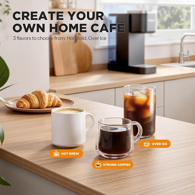 Tastyle Single Serve Coffee Maker, Iced and Hot Coffee Machine for K Cup & Grounds, Compact Design, 40oz Removable Water Reservoir, 6 to 24 Oz Brew Sizes, Fits 7.3" Travel Mug, Black