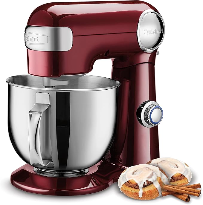 Cuisinart Stand Mixer, 12 Speed, 5.5 Quart Stainless Steel Bowl, Chef’s Whisk, Mixing Paddle, Dough Hook, Splash Guard w/ Pour Spout, Pinot Noir, SM-50PNNAS