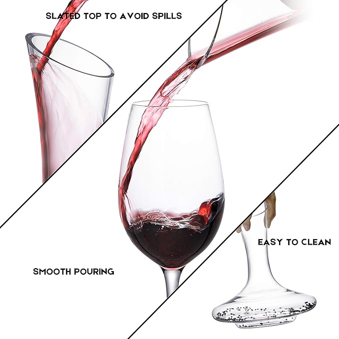 Wine Decanter,Red Wine Carafe,Wine Aerator,100% Hand Blown Lead-free Crystal Glass with Cleaning Beads,Wine Decanters and Carafes,Wine Gift with Luxury Packaging,Wine Accessories (1200ML)