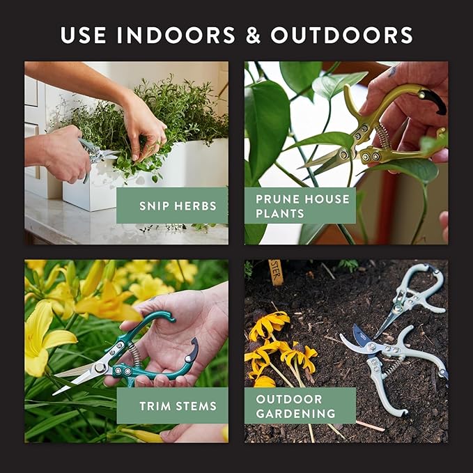 Modern Sprout Pruning Shears - Herb Snipping Scissors- Lightweight Gardening Tools W/Easy Lock - Flower Cutter Garden Shears - Carbon Steel Blade + Plastic-Free Reusable Holster (Multicolor, 4 Pcs)