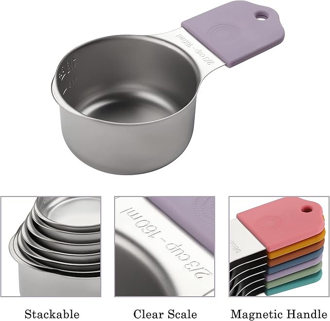 Magnetic Measuring Cups Set of 7 Stainless Steel Heavy Duty Measuring Cups for Dry & Liquid Ingredients (color)