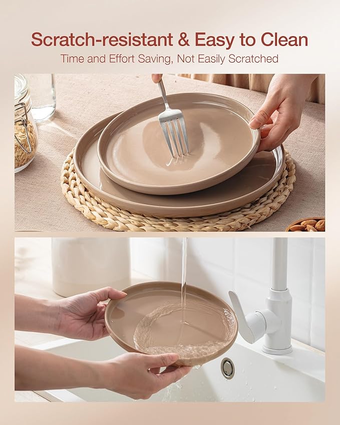Famiware Milkyway Dinnerware Sets, 24 Piece Dish Set, Plates and Bowls Sets for 8, Cinnamon Brown