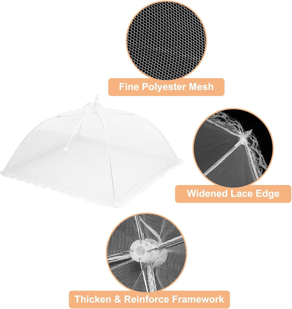uxcell 3 Pcs Large and Tall Food Covers 15" Mesh Food Covers for Outdoors Collapsible Food Protector Covers Tent for Parties Outdoor Picnics BBQs, White
