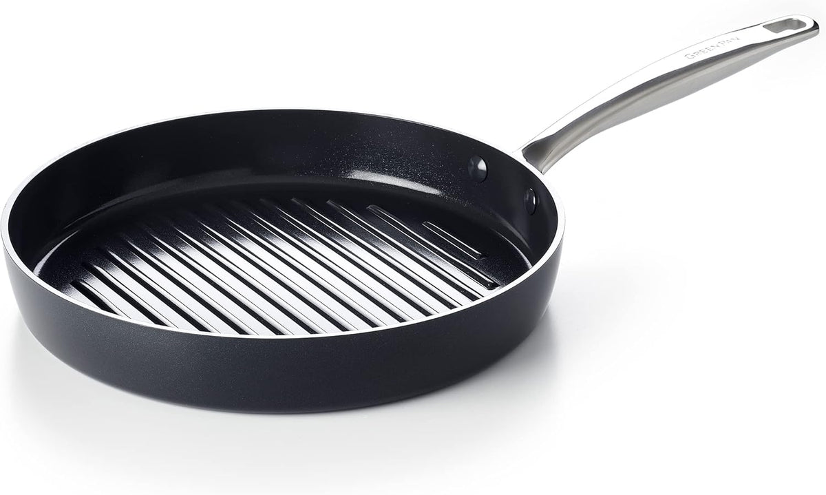 GreenPan Chatham Black Prime Midnight Hard Anodized Healthy Ceramic Nonstick, 11" Grill Pan, PFAS-Free, Dishwasher Safe, Oven Safe, Black