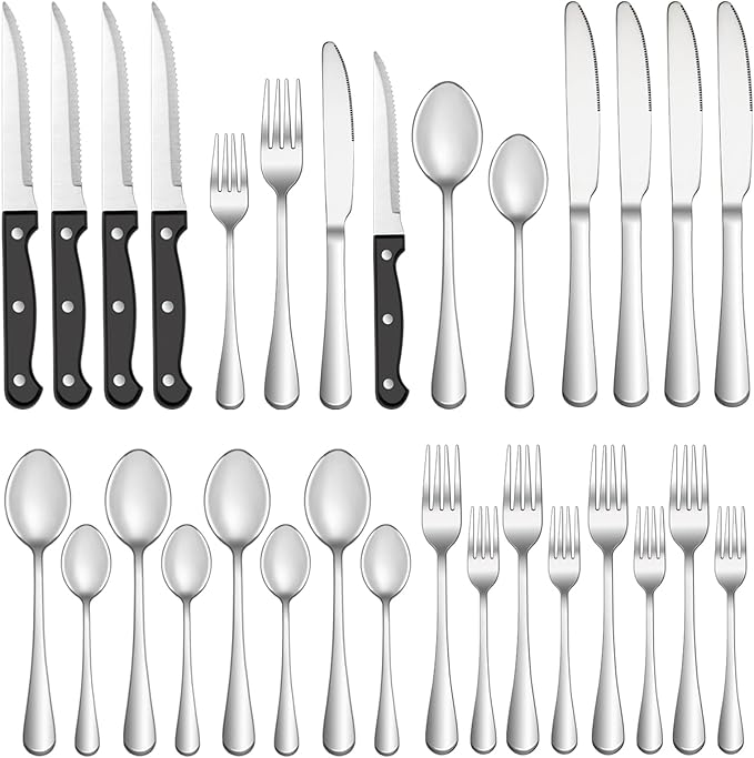 72 Pcs Silverware Set with Steak Knives Service for 12,Stainless Steel Flatware Set,Mirror Polished Cutlery Utensil Set,Home Kitchen Eating Tableware Set,Include Fork Knife Spoon Set,Dishwasher Safe