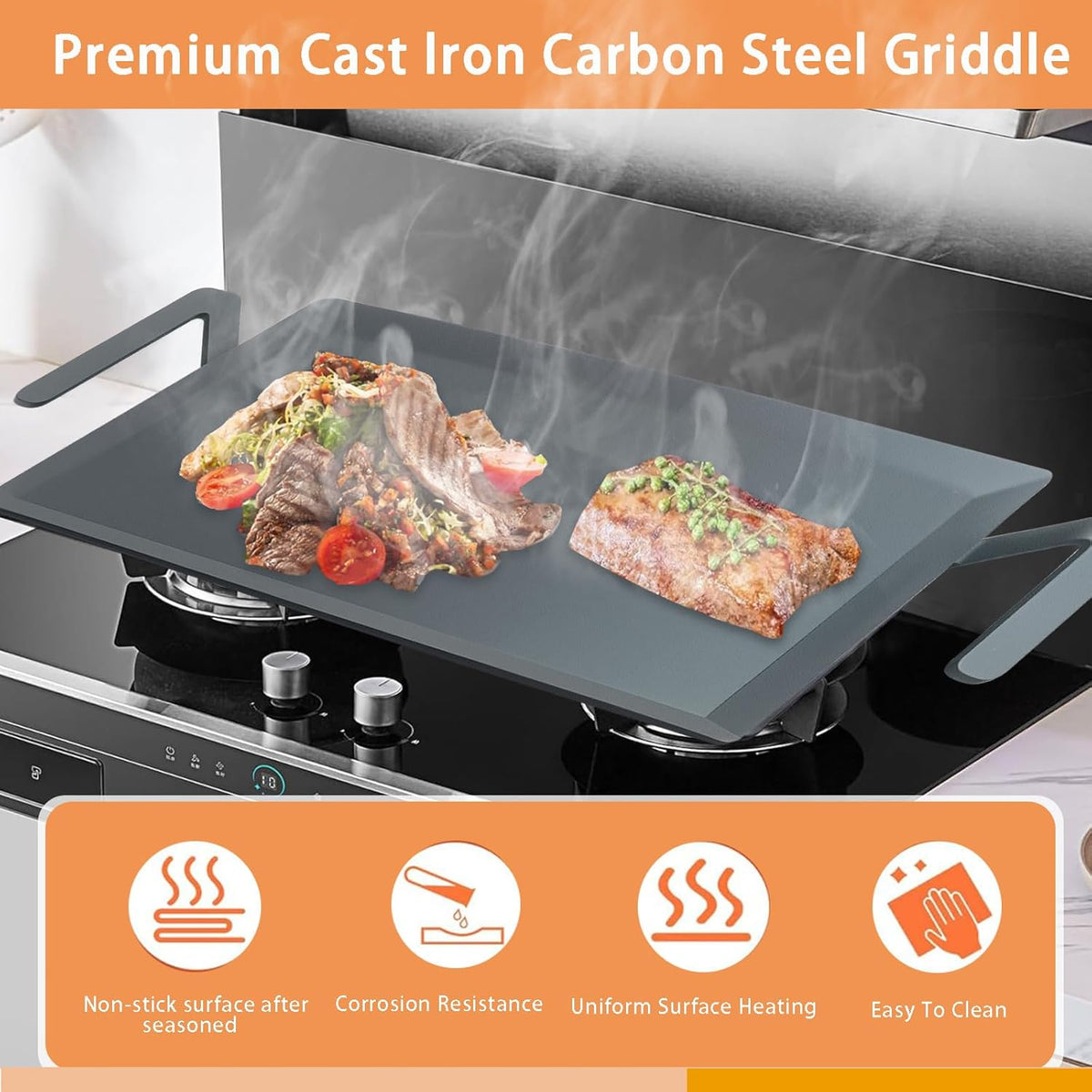 Carbon Steel Griddle, Large Premium Cooking Griddle, Professional Cookware Replacement for Made In Cookware, 24" x 10 1/2"