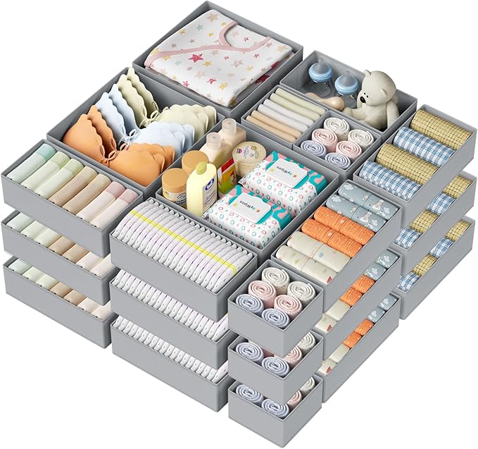 DIMJ Drawer Organizer Clothes Storage - 24 Pack Baby Dresser Organizer for Nursery, Foldable Closet Drawer Organizer Bins for Bedroom Organization, Fabric Storage Dividers for Socks, Underwears, Bras