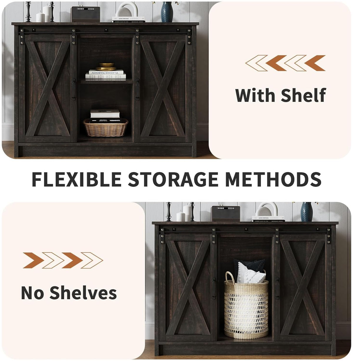 4 EVER WINNER Coffee Bar Cabinet with Sliding Barn Doors, 42” Sideboard Buffet Cabinet with Storage, Farmhouse Coffee Bar Station Table Liquor Wine Bar with Shelves for Kitchen, Espresso
