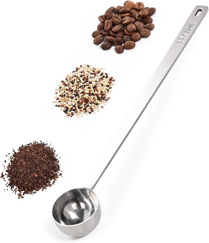 18/8 Stainless Steel Coffee Scoop, Doosu Food-Grade Metal Measuring Spoon with 8.5in Long Handle, Tablespoon Scooper for Coffee Beans, Ground Coffee, Espresso, Protein Powders, Tea, Sugar (1 Tbsp)