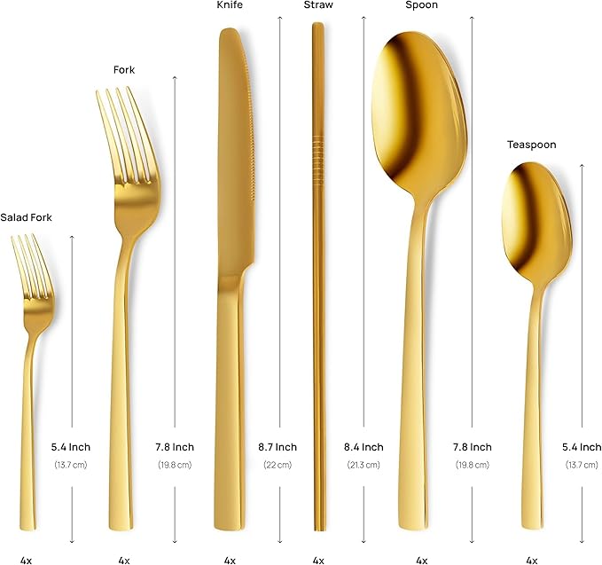Home Haven Luxury Gold Silverware Set for 4, Heavy Duty Gold Flatware Set for 4, 18/10 Stainless Steel Cutlery Dishwasher Safe, Flatware for Special Occasions, Home & Restaurant Use (24 Pieces for 4)
