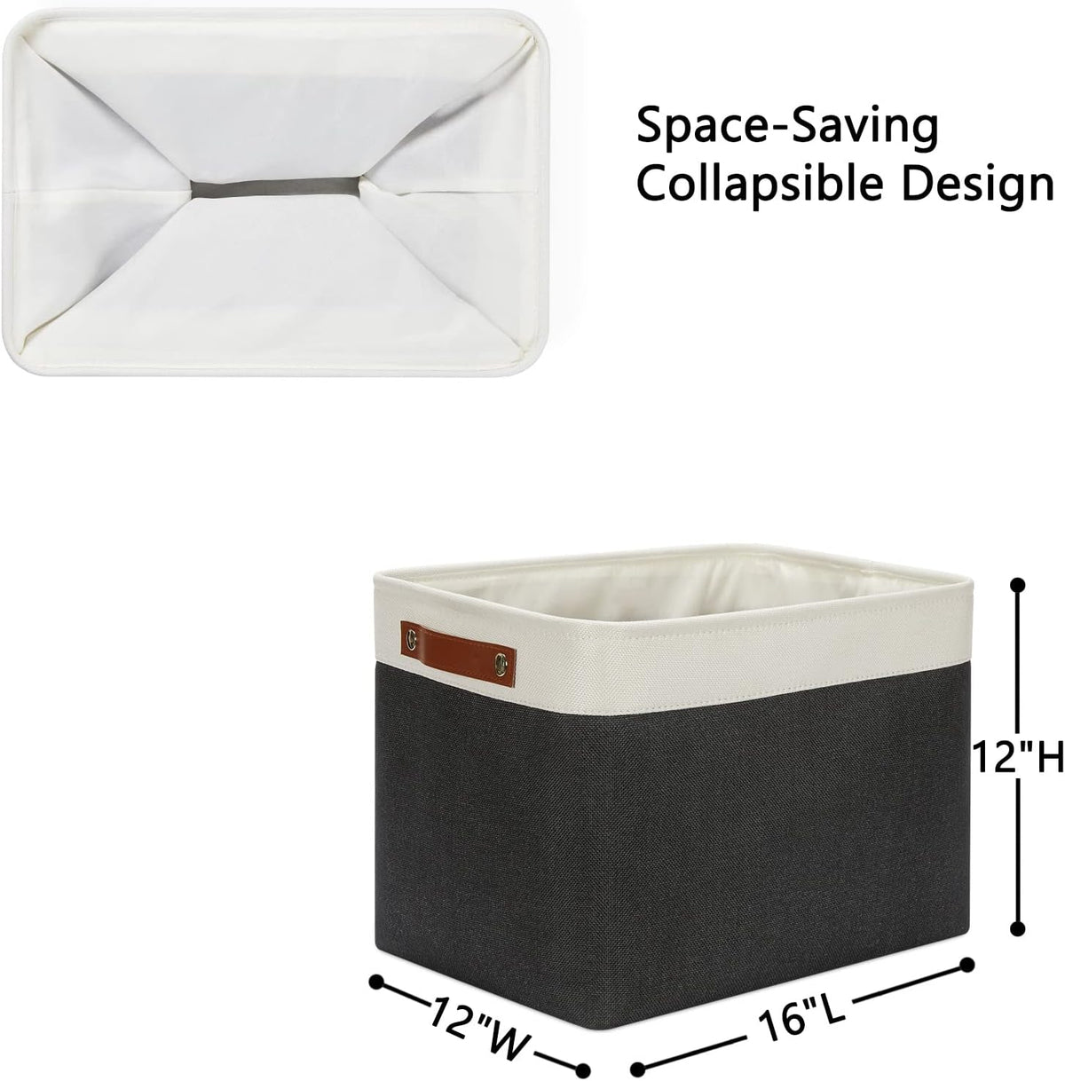 DULLEMELO Storage Bins Large-16"x12"x12" With Leather Handles for Organizing,Decorative Collapsible Storage Baskets for Shelves Closet Home Office (White&Black)