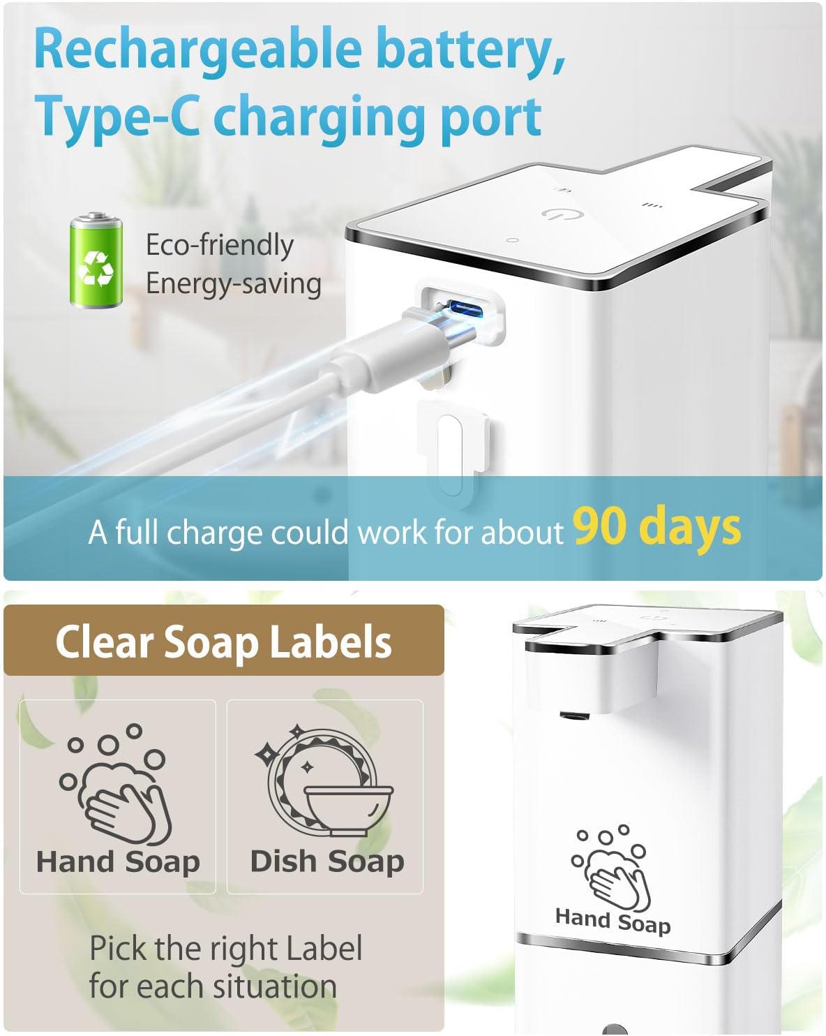 Automatic Liquid Soap Dispenser Touchless Soap Dispenser 380ml/12.8oz Rechargeable, Wall Mounted,4 Levels Adjustable Auto Soap Pump for Bathroom Kitchen Dish Soap