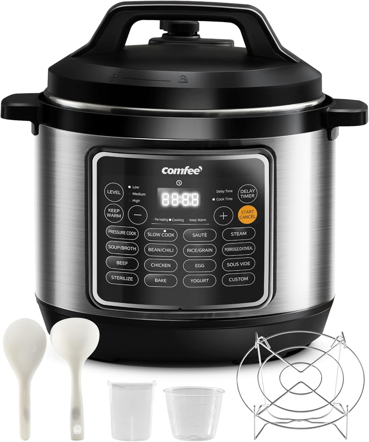 COMFEE’ Pressure Cooker 8 Quart with 16 Cooking Functions, Olla de Presion Non-Stick Pot Yogurt Maker Rice Cooker Slow Cooker Sauté Steamer, Healthy Ceramic Inner Pot