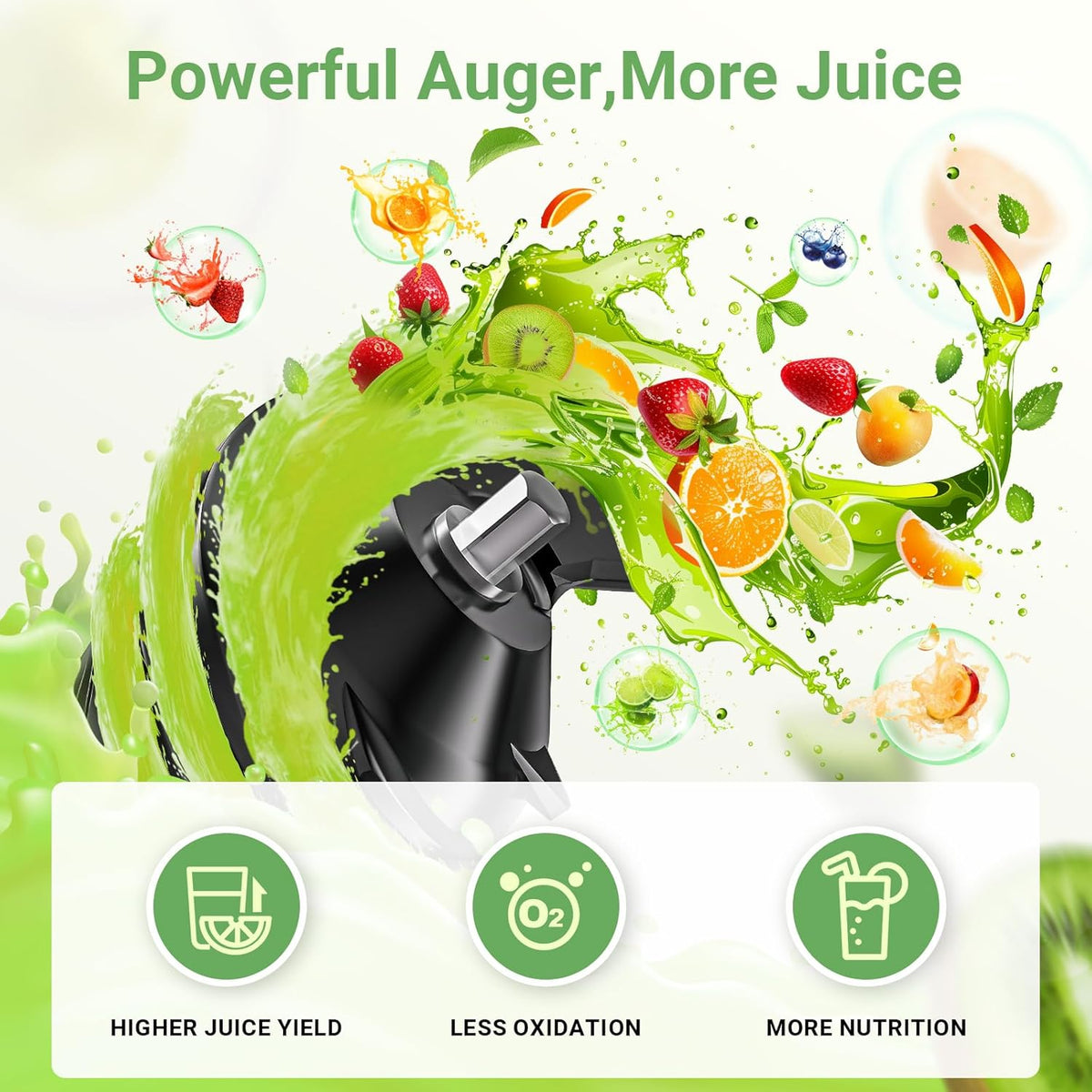AAOBOSI Cold Press Juicer, 4.35" Large Feed Chute Masticating Juicer Machines (Upgrade) High Juice Yield Slow Juice Extractor fit Fruits &Vegetables, Easy to Clean, New Designed for Home and Travel