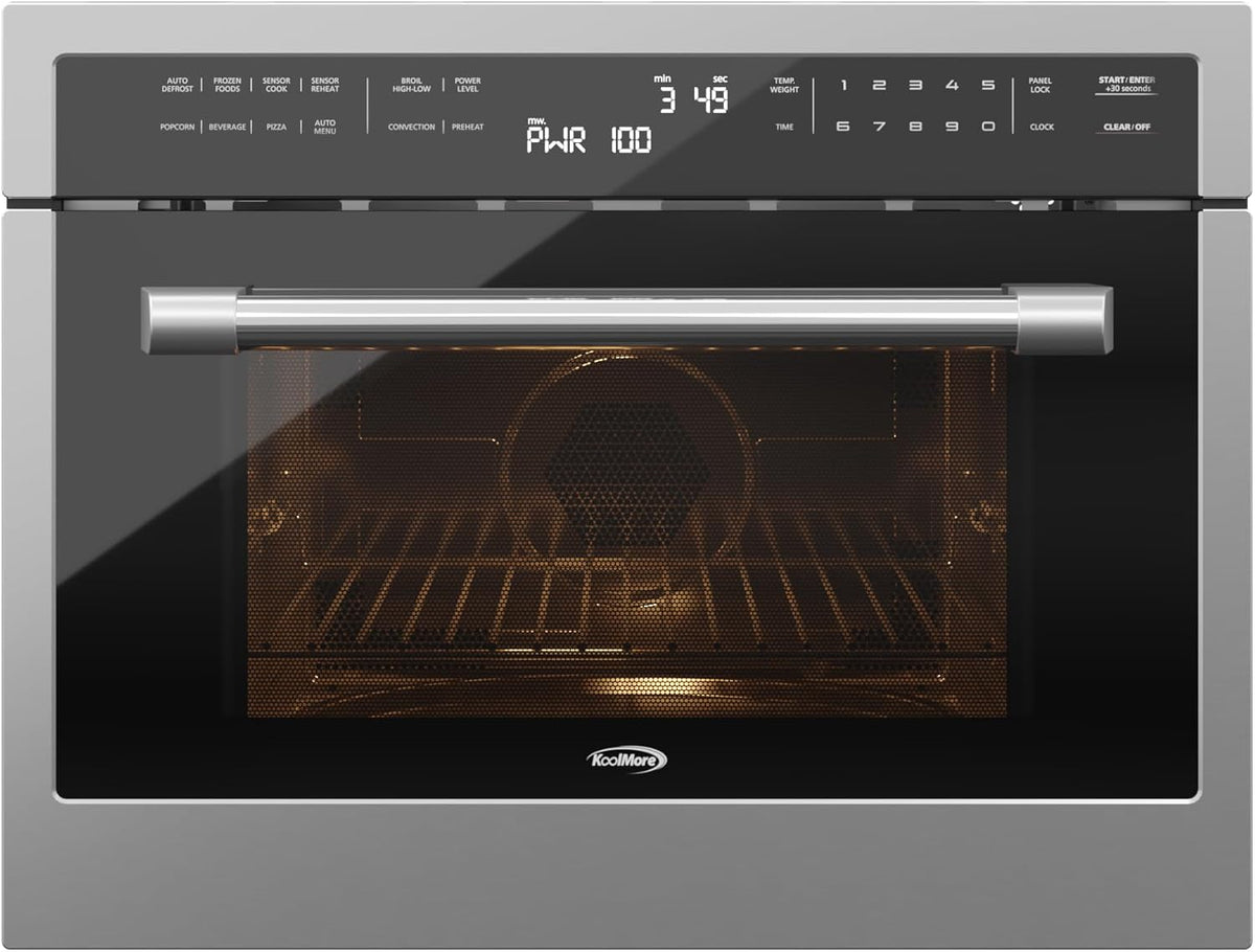 KoolMore COM-24SS 24 Inch Built-in Convection Oven and Microwave Combination with Broil, Soft Close Door, 1000 Watt Power, Stainless Steel Finish, Touch Control LCD Display, 24 in/1.6 Cu. Ft, Silver