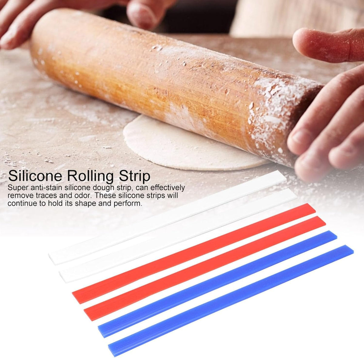 Rolling Pin Guides, 6Pcs Silicone Measuring Dough Strips, 15in Length Dough Thickness Guides, Non Stick Baking Strips Professional Leveler Sticks Tool for Cookie Pie Baking