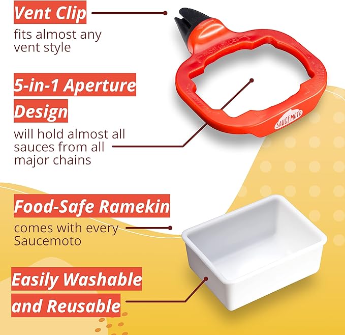 Saucemoto Dip Clip | An in-car sauce holder for ketchup and dipping sauces. As seen on Shark Tank (2 Pack, Gray)