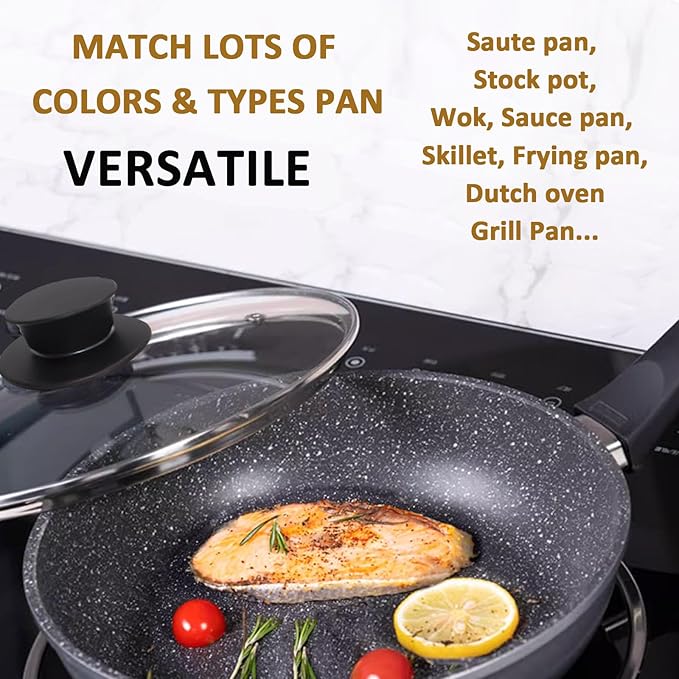 Glass Lid for Cast Iron Pan, Frying Pan, Skillet, Saute Pan, Tempered Glass Cover with Heat Resistant Handle (10.25 In, Stainless Steel Rim)