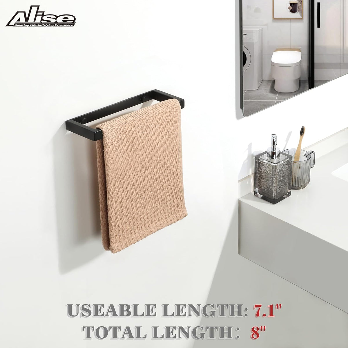 Alise Bath Towel Bar,Wall Mount Towel Holder Towel Rack Towel Hanger for Bathroom Lavatory,8 Inch SUS304 Stainless Steel Towel Rail,Matte Black GJF020-B【2-Pack】