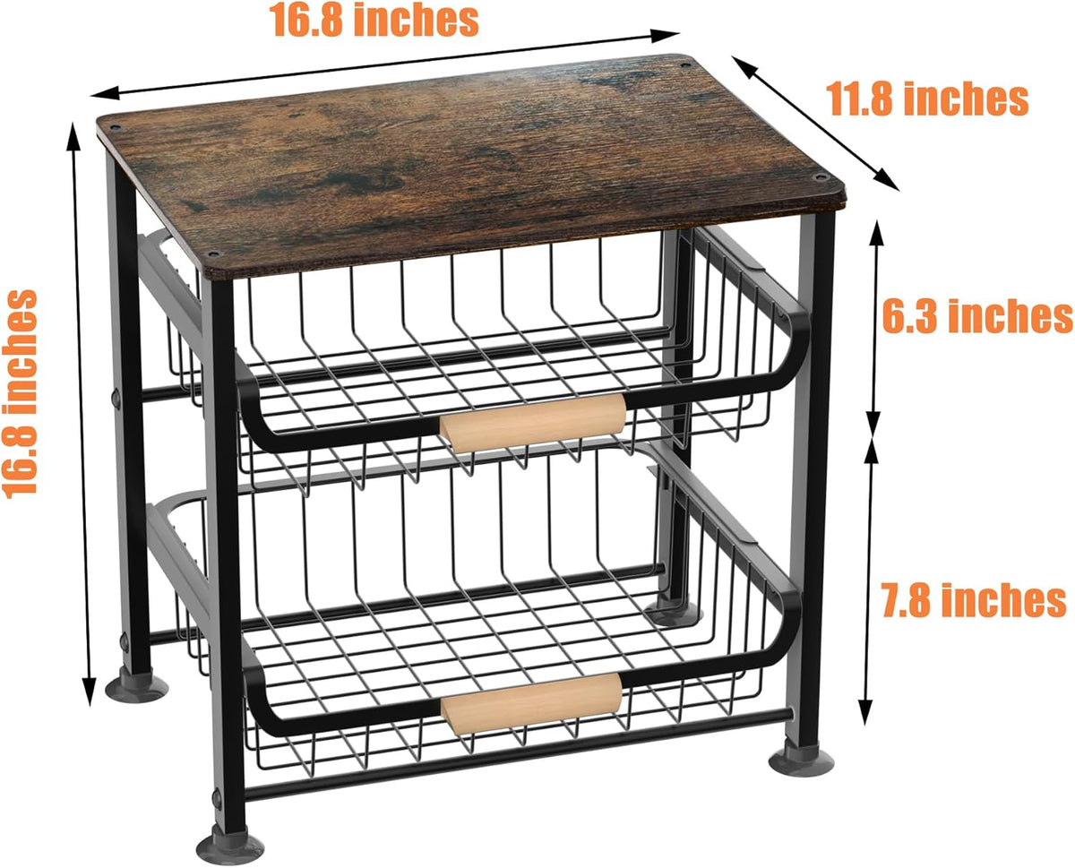 3-layer Kitchen Fruit Storage Basket Snack Rack, Countertop & Desktop Pull-out Metal Basket with Handle, Organizers