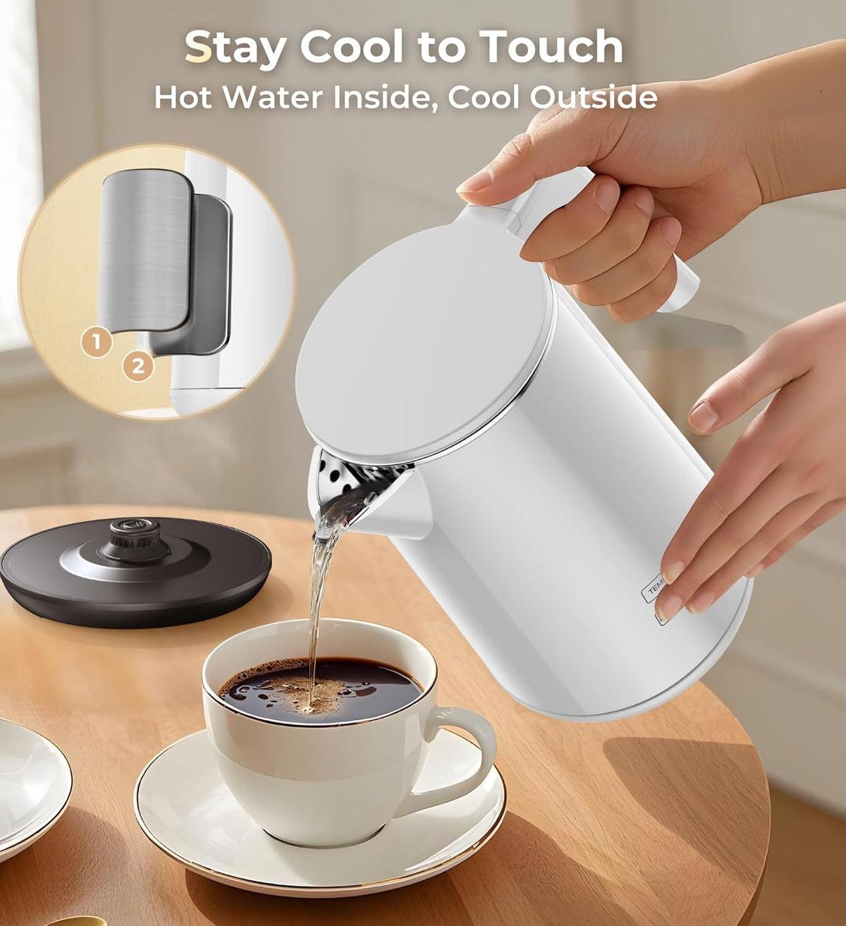 Electric Kettle 1.0L 1200W, 7 Temp Settings, 4H Keep-Warm, Fast-Boil Stainless Steel Electric Tea Kettle, 120V Water Boiler with Auto-Shut Off, Cool Touch PP Exterior for Home Office, White