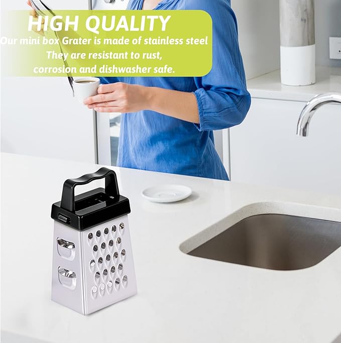 8 Pcs Mini Cheese Grater Professional Box Grater Stainless Steel Garlic Ginger Small Food Shredder Spices Gadget with 4 Sides Safe Zester for Kitchen Cheese Chocolate Vegetable Potatoes
