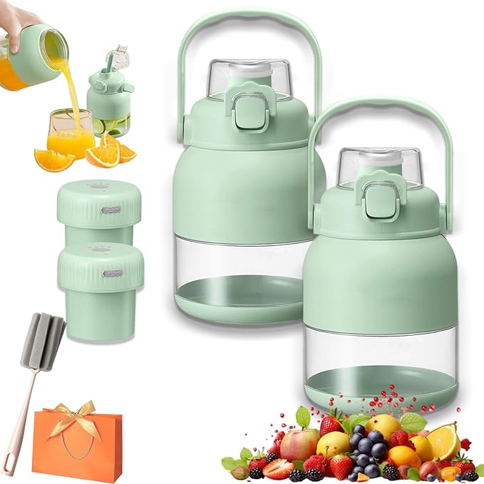 Blender Mini Japan, BPA-Free Electric Citrus Juicer 17 oz, With Straw And Two Lids, Portable Personal Blender for Smoothies, Shakes, Food Prep & Frozen Blendin (2PCS)