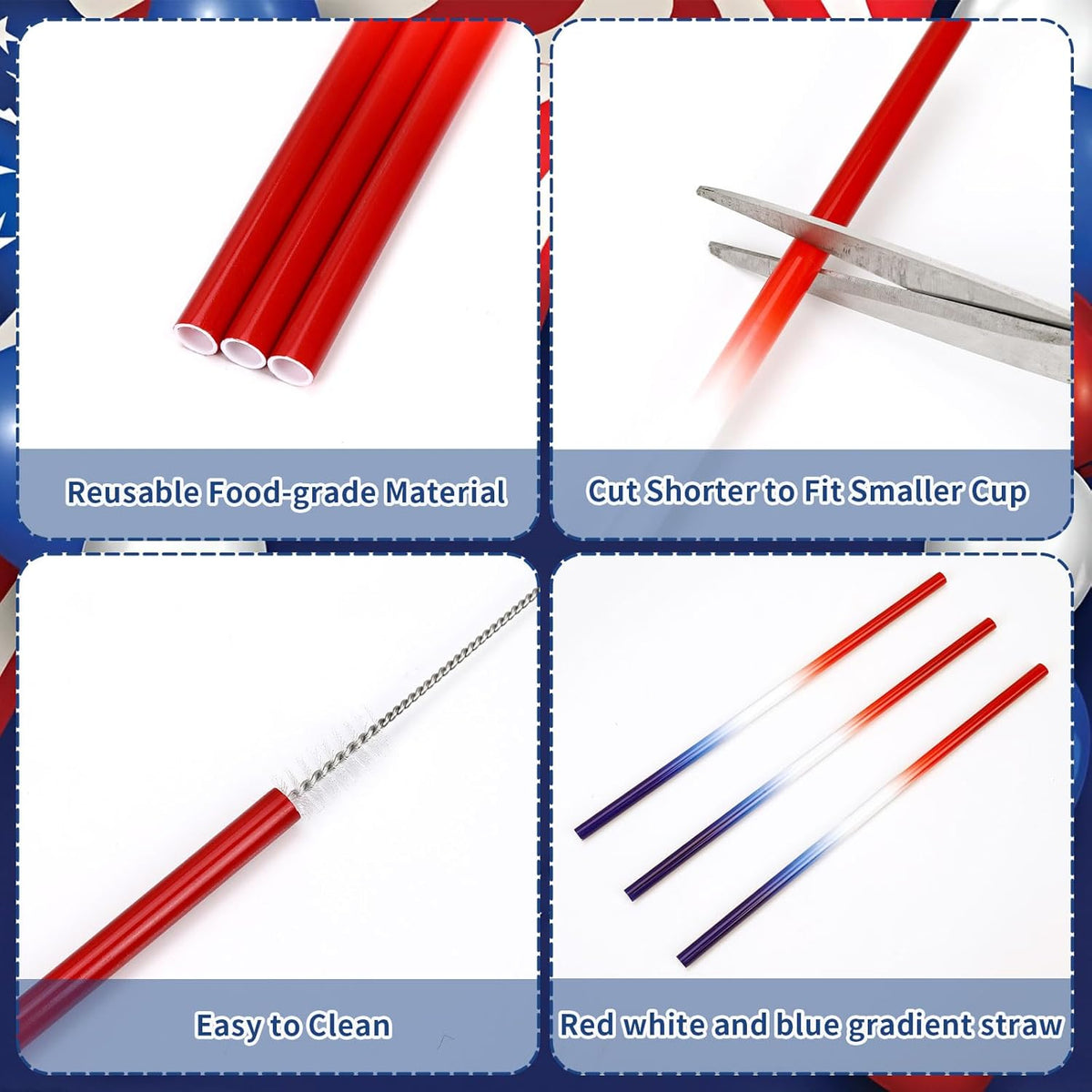 JANYUN 30 Pcs 4th of July Straws, Reusable Plastic Patriotic Straw Red White Blue Drinking Fourth of July Party Favors Accessories for Independence Day Memorial Day Party Supplies