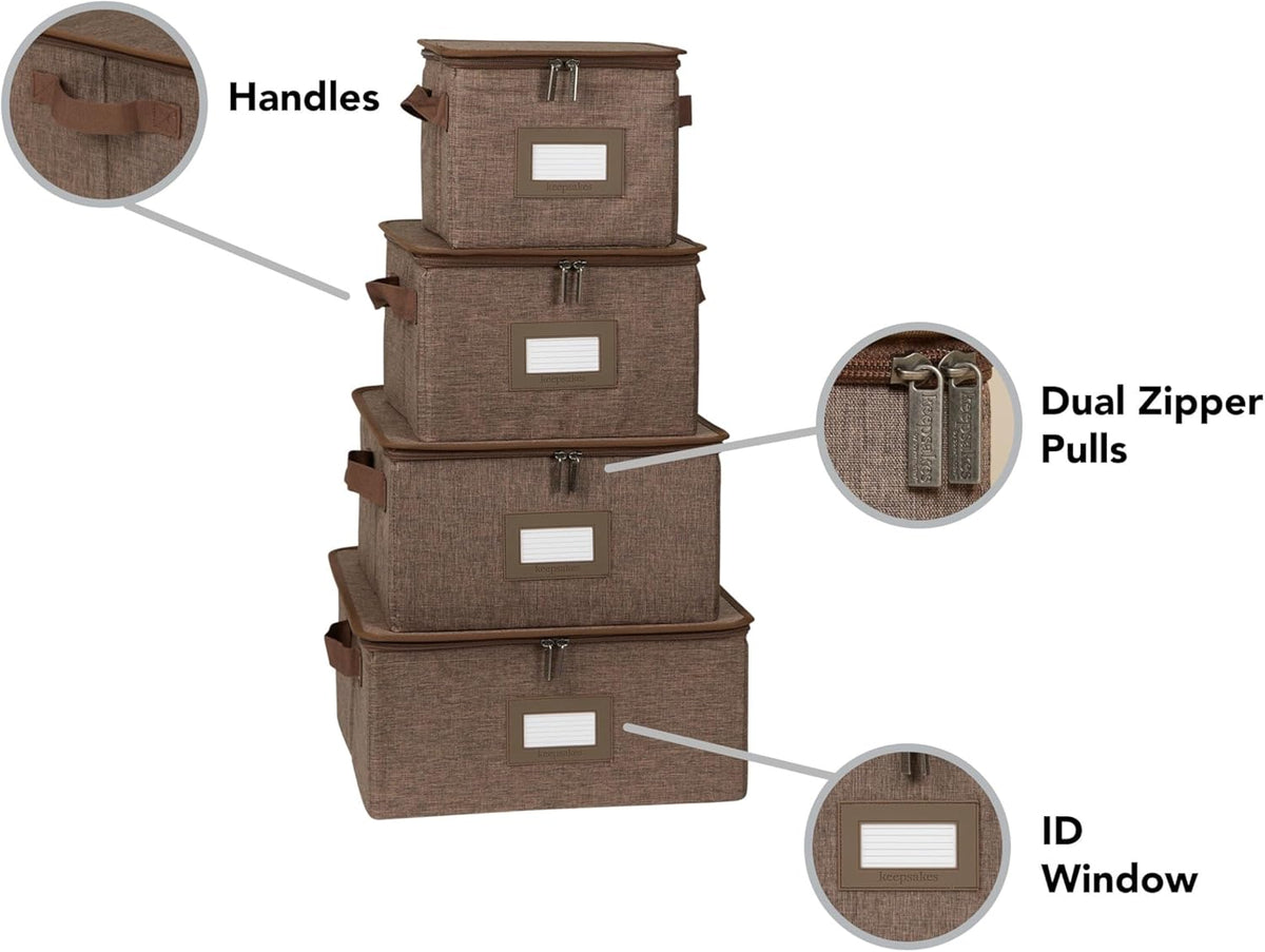 Covermates Keepsakes Dish Storage Box - Stackable, Reinforced Handles, China Storage, Brown Heather