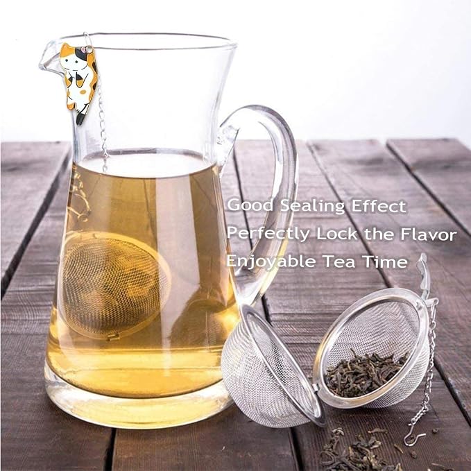 Cat Tea Infuser, 2 Pcs Cute Tea Diffuser Stainless Steel Mesh Loose Leaf Tea Infusers Tea Ball Strainers with Cat Pendants (Black&Orange Cats)