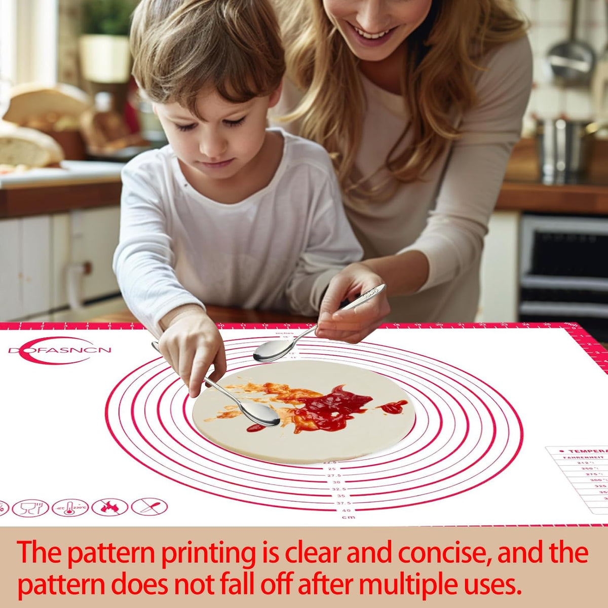 Large Silicone Pastry Mat for Rolling Dough Non Slip Non Stick Silicone Mats for Kitchen Counter 28x20"Red