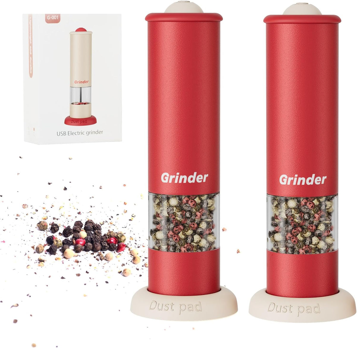 Electric Salt and Pepper Grinder Set, USB Rechargeable Adjustable Coarseness Automatic Salt Pepper Mill Shakers/Grinder Kitchen Spice Mill for Outdoor, Home Chefs, New House Warming Gifts