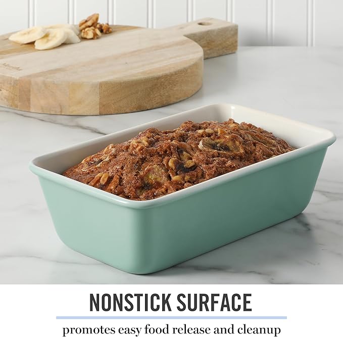 Martha Stewart Gallen 9-Inch Nonstick Carbon Steel Loaf Pan – Teal, Durable Bakeware for Even Baking and Easy Release