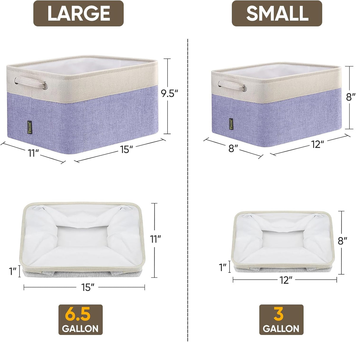 BALEINE 1 Pack Fabric Storage Bins for Shelves, Linen Storage Baskets for Organizing, Decorative Closet Bins for Clothes, Home (Lavender, 15''x11''x9.5'')