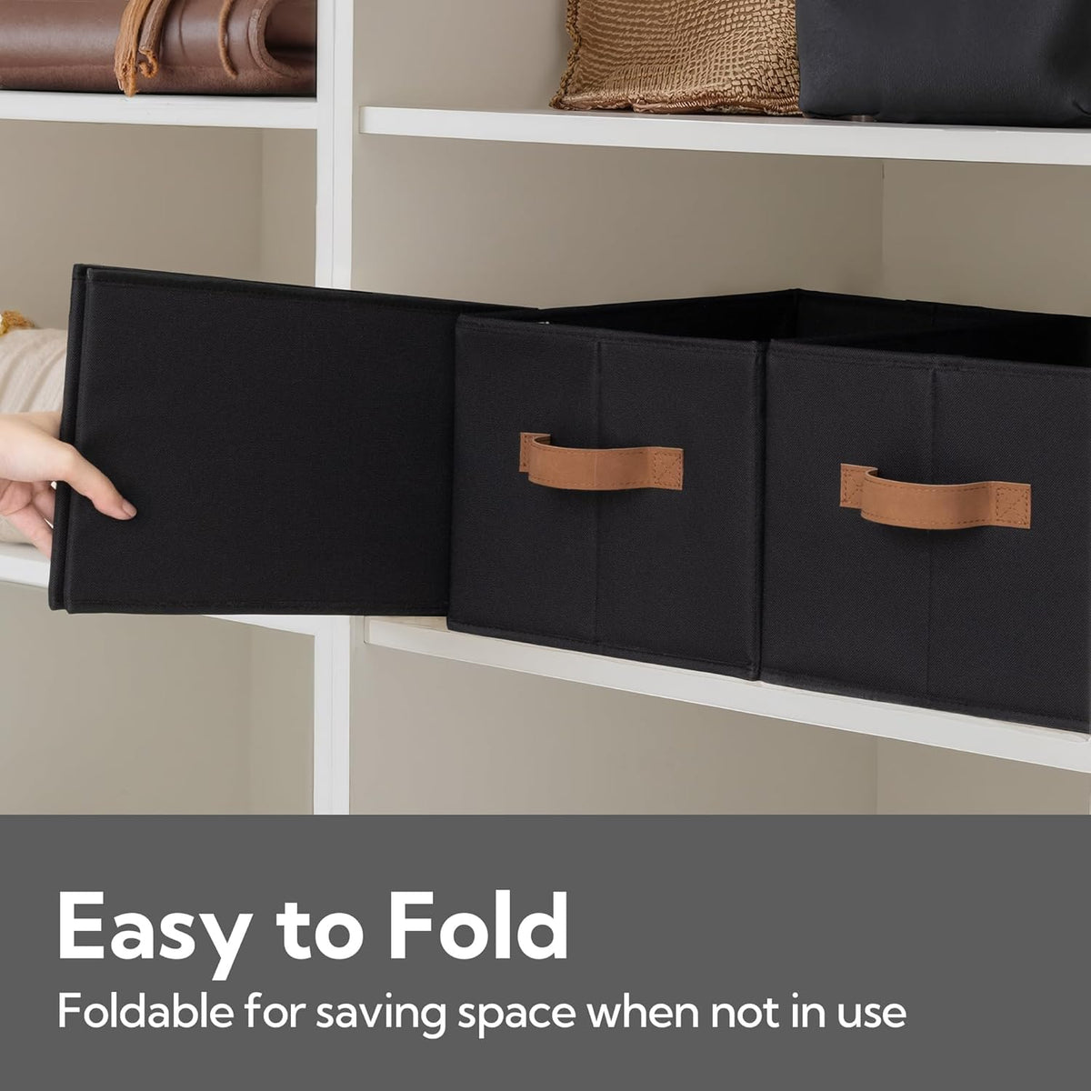 StorageWorks Storage Baskets for Shelves, Foldable Fabric Closet Storage Bins with Handles, Clothes Organizer Laundry Baskets, Black, 3-Pack, Large