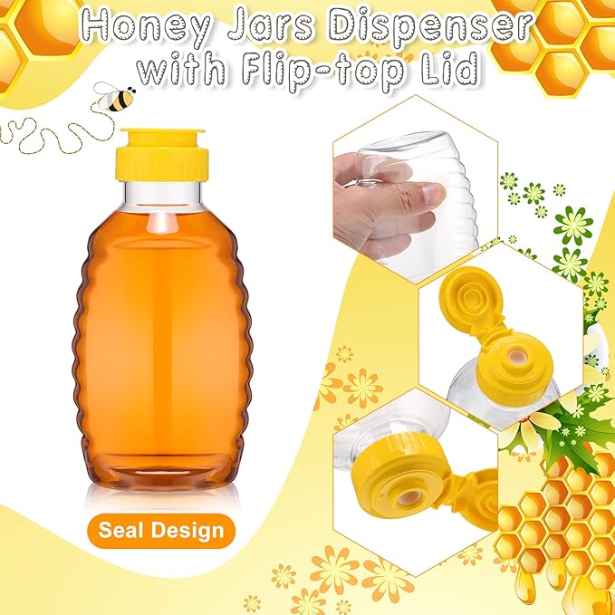 24 Pcs Clear Plastic Honey Bottles Plastic Skep Style Jar Honey Squeeze Bottle Empty Refillable Honey Dispenser with Flip Top Lids Leak Proof Honey Containers Holders for Storing and Dispensing (32oz)