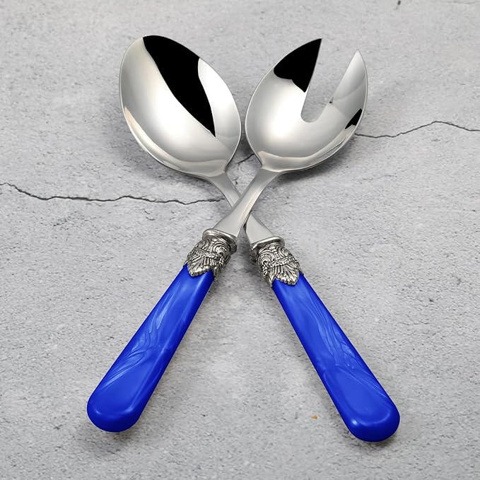 2-piece Salad Servers Stainless Steel Salad Serving Set Salad Fork and Spoon (Deep Blue)
